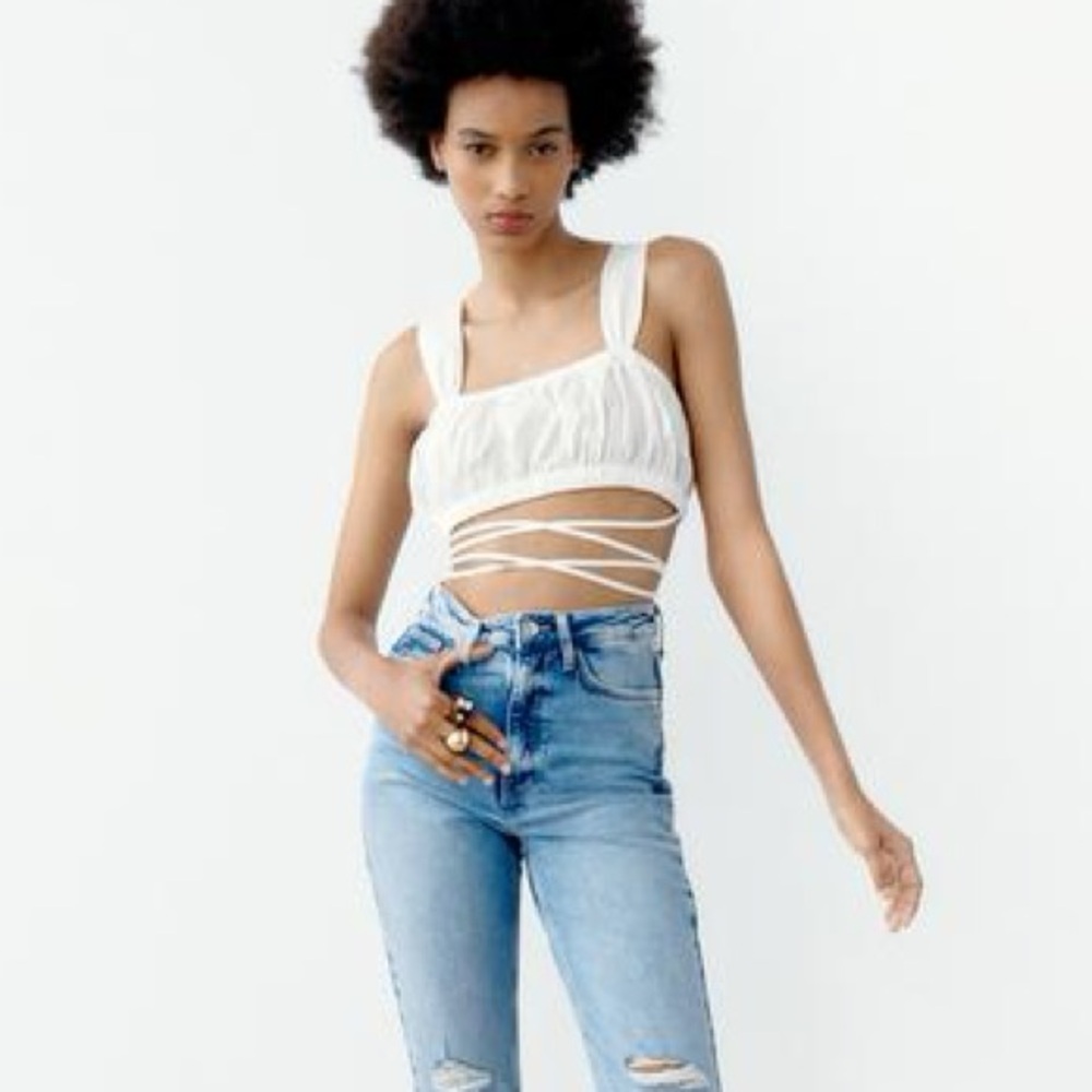 Zara Ruched Crop Top - White